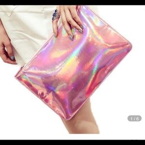 Pink fluorescent clutch bag.